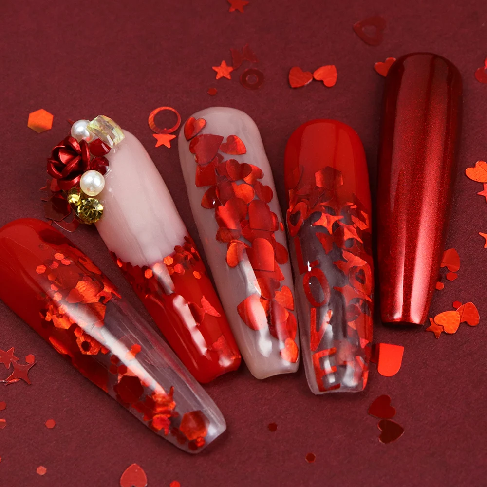 ホログラフィックグリッターフレーク,ハート,バタフライスパン - Nail Art Valentines Day のレビューと価格