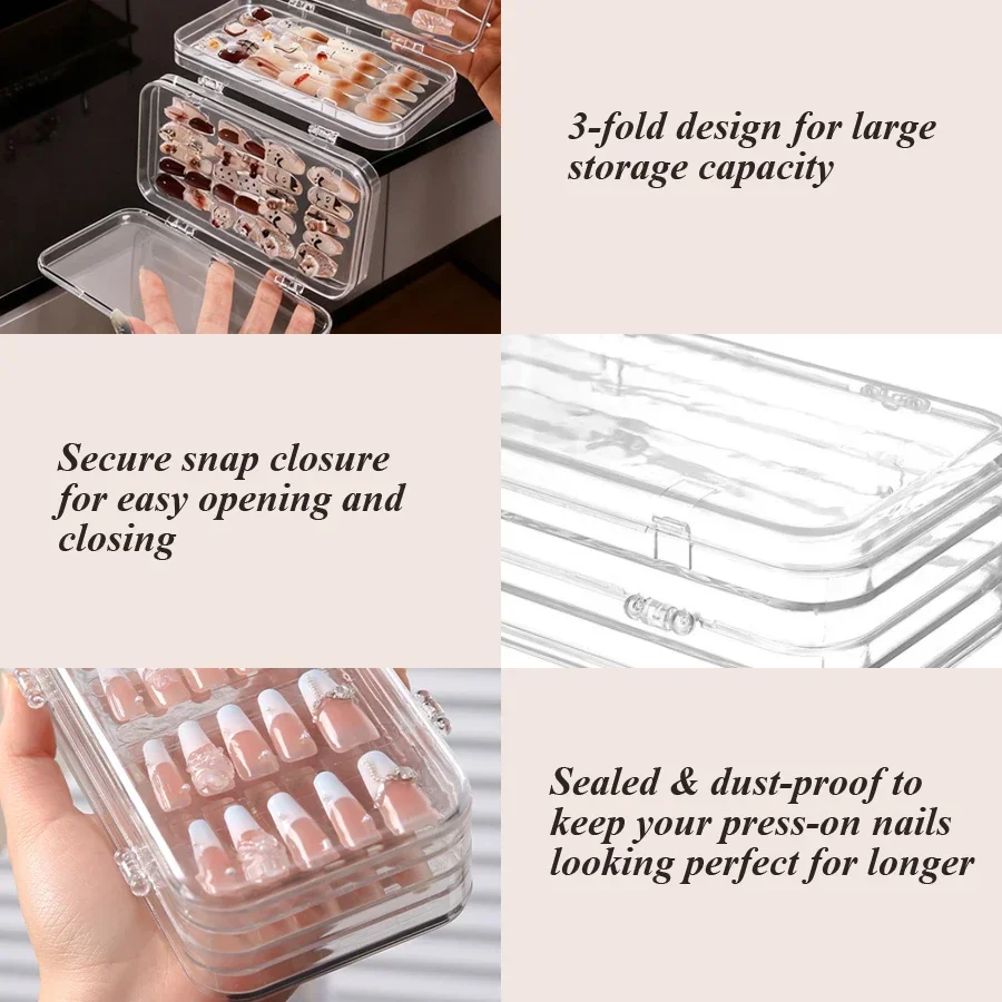 クリア折りたたみ式プレスオンネイル収納ボックス、防塵ネイルチ - Nail Art Rame のレビューと価格