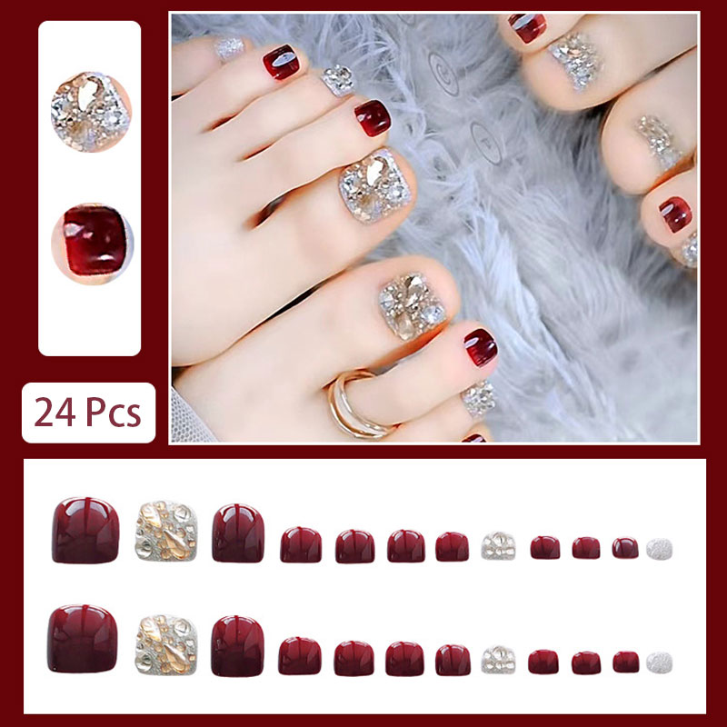 24枚入り ガールズ フェイク トゥネイル バーガンディ シ - Nail Art Burgundy のレビューと価格