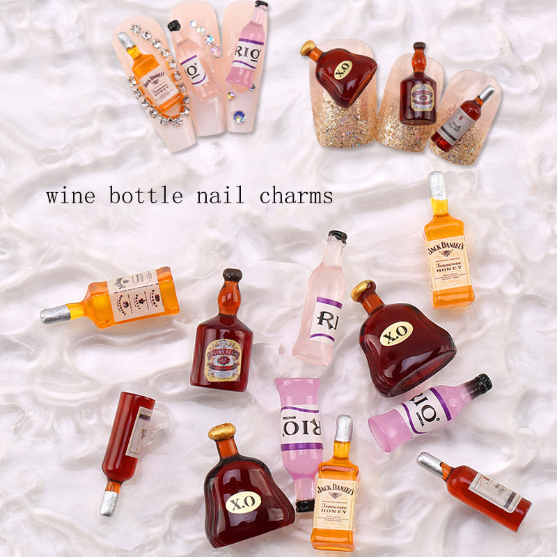 ワインボトルの形をした3Dミニチュアチャーム,マニキュア用ジ - Nail Art Red Wine のレビューと価格