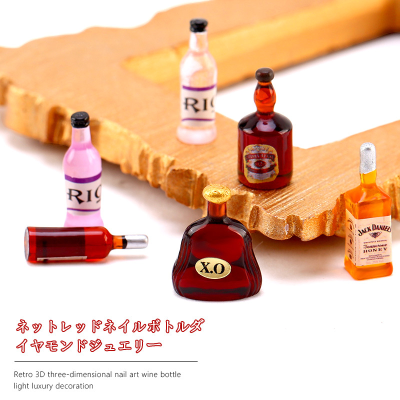 ワインボトルの形をした3Dミニチュアチャーム,マニキュア用ジ - Nail Art Red Wine のレビューと価格