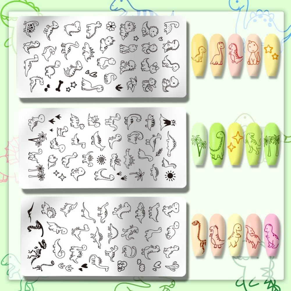 3 個恐竜ネイルスタンピングプレートかわいい小さな恐竜ネイル - Nail Stamping Plate のレビューと価格