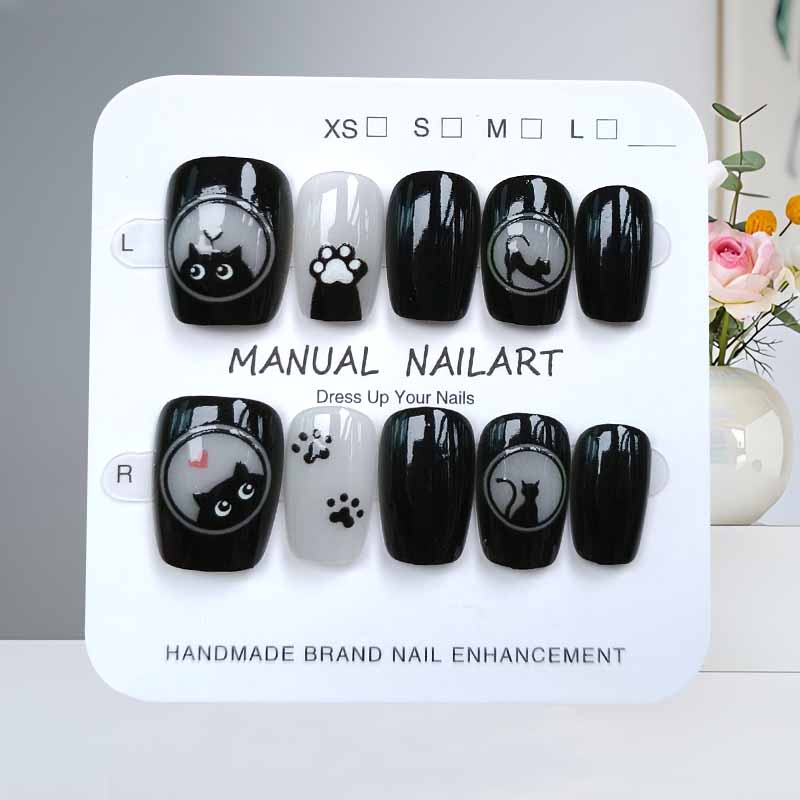 10枚入り 可愛い漫画 黒猫とピンクの蝶結び ハンドメイド  - Nail Art Eye Cat のレビューと価格