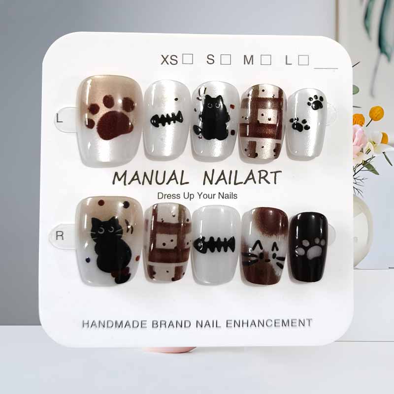 10枚入り 可愛い漫画 黒猫とピンクの蝶結び ハンドメイド  - Nail Art Eye Cat のレビューと価格