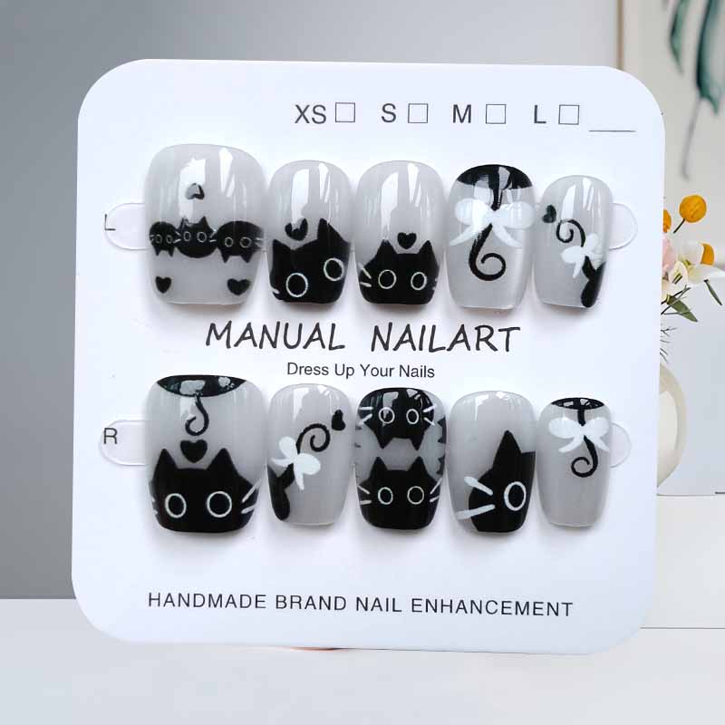 10枚入り 可愛い漫画 黒猫とピンクの蝶結び ハンドメイド  - Nail Art Eye Cat のレビューと価格
