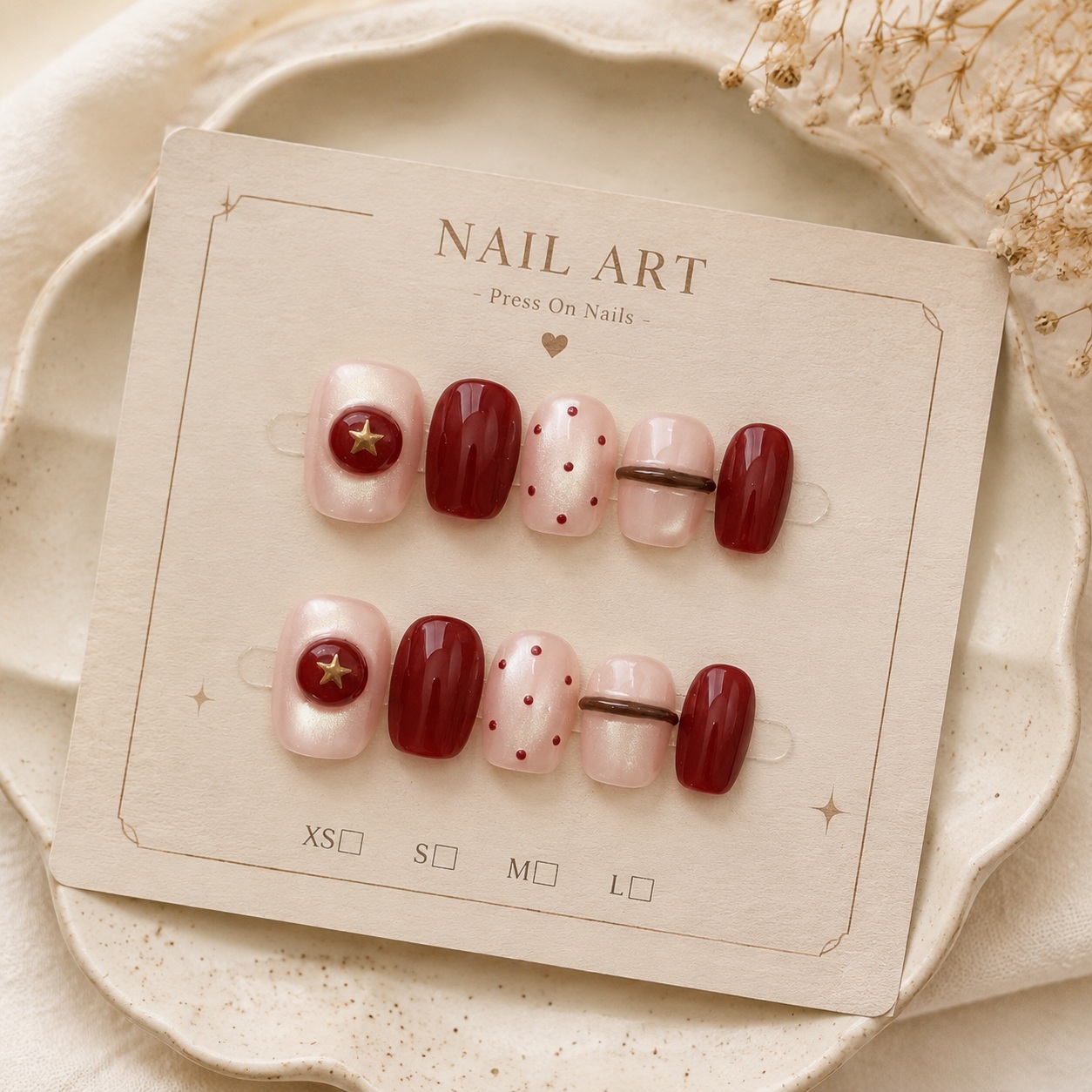 10個入り ヌードパールキャットアイワイン ハンドメイドネイ - Nail Art Red Wine Cat Eye のレビューと価格