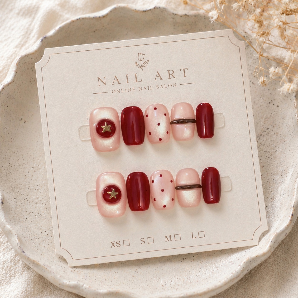 10個入り ヌードパールキャットアイワイン ハンドメイドネイ - Nail Art Red Wine Cat Eye のレビューと価格
